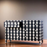 Bone Inlay Handmade Solid Hard Wood Modish Dresser Drawers Black Floral Pattern